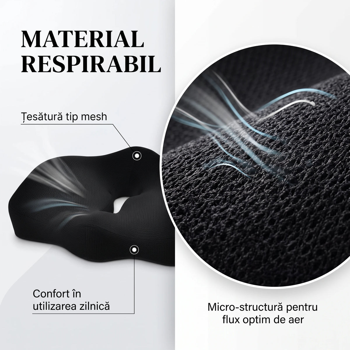 Pernă ortopedică de șezut memory foam cu gel și ventilație, imaginea 6