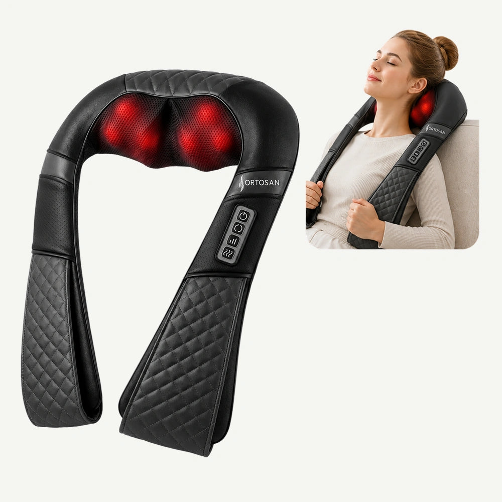 Aparat masaj Shiatsu corp ORTO RELAX, 8 bile rotative, auto 12V/220V, Negru