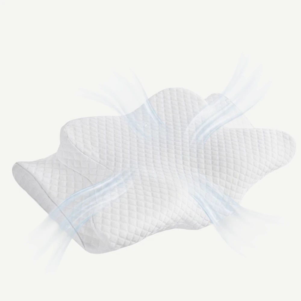 Perna cervicala ortopedica CERVI-SAN Memory Plus, doua inaltimi si suport brate, husa Tencel