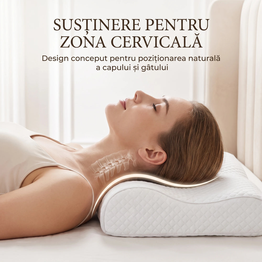 Perna cervicala ortopedica CERVI-SAN Memory Plus, doua inaltimi si suport brate, husa Tencel