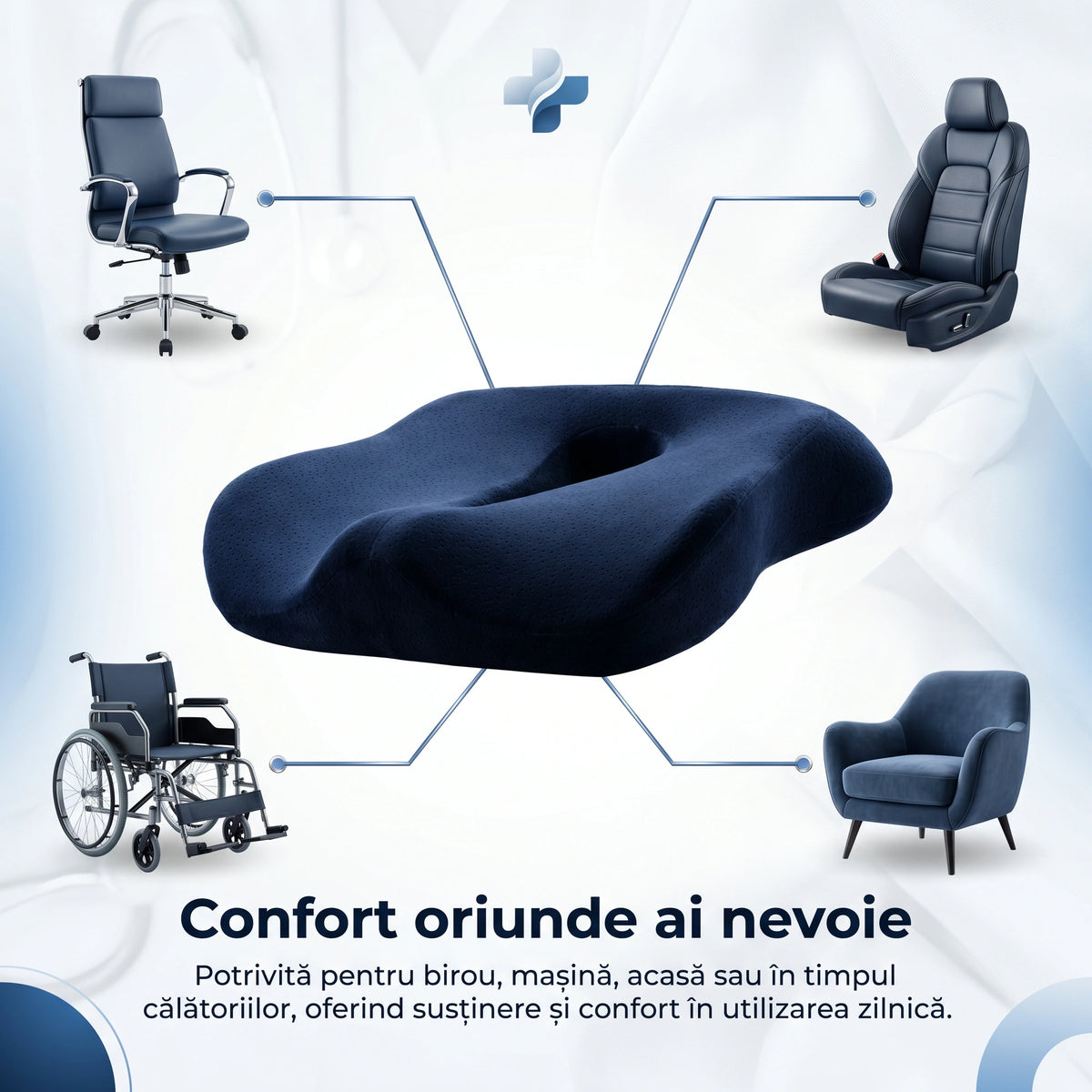 Pernă ortopedică de șezut memory foam cu decupaj, imaginea 6