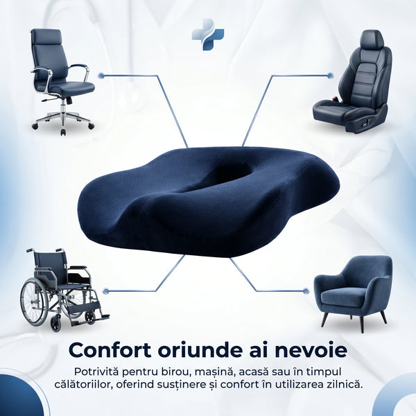 Perna ortopedica sezut memory foam decupaj prostata/hemoroizi/coccis, Bleumarin – imaginea 6