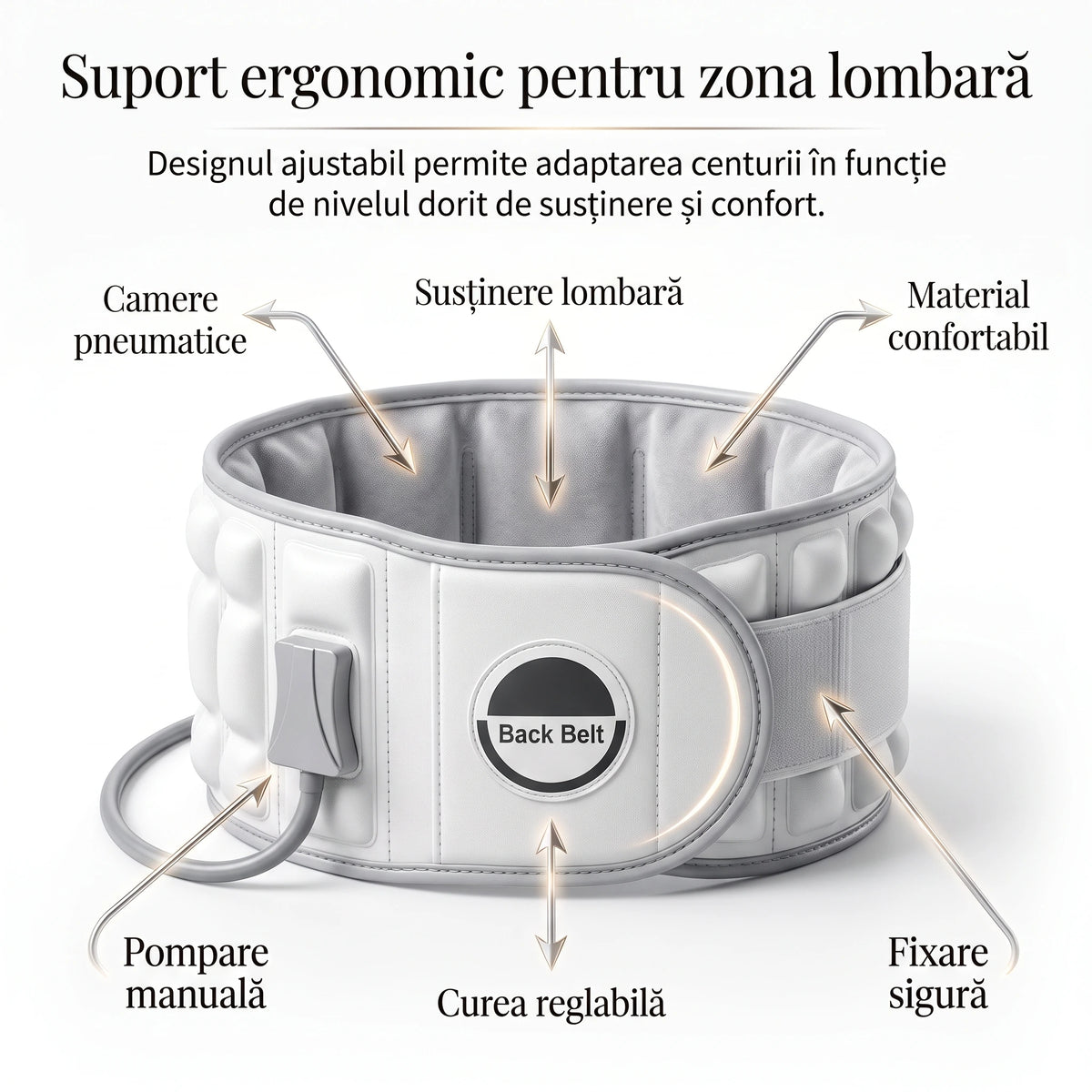 Centura decompresie lombara cu tractiune si coloane de aer 3D ORTO LOMBAR, Alb/Gri – imaginea 4