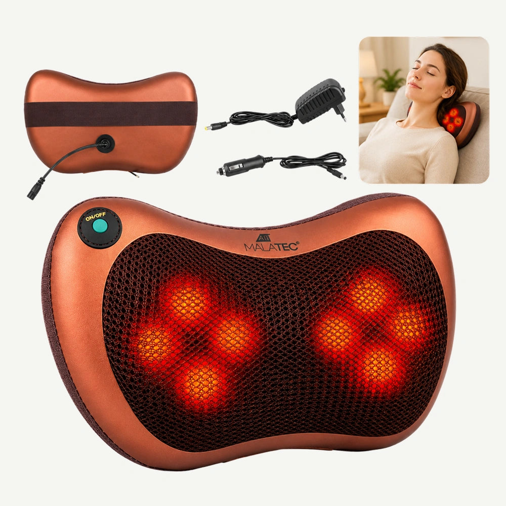 Perna masaj Shiatsu gat, spate si corp, 8 bile rotative, auto 12V/220V, Rosu