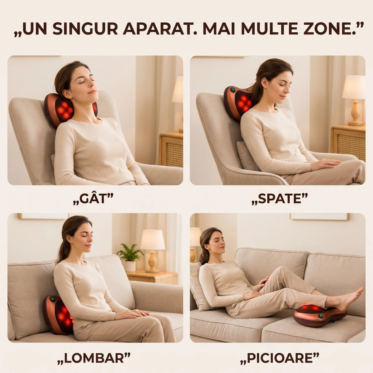 Pernă masaj Shiatsu cu 8 bile rotative, roșie, imaginea 5