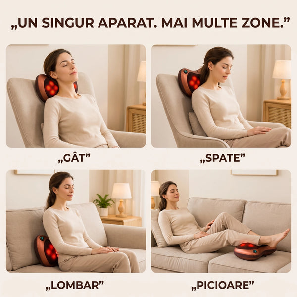 Pernă masaj Shiatsu cu 8 bile rotative, roșie, imaginea 5