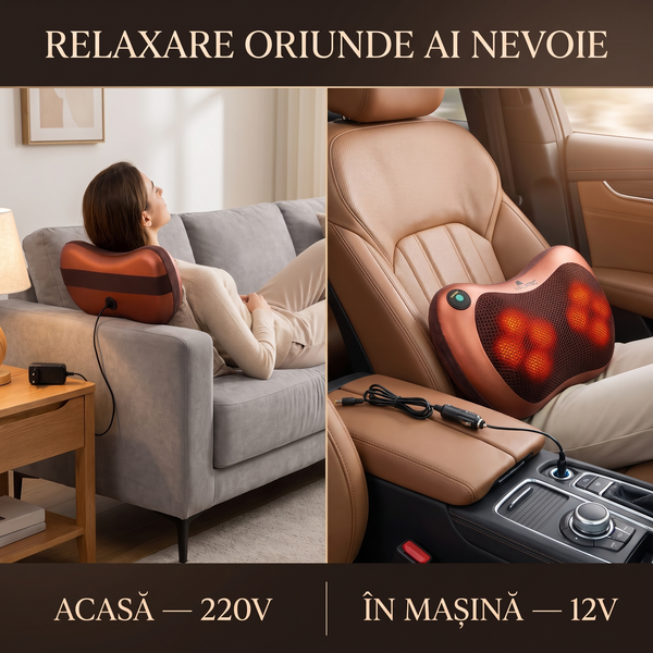 Pernă masaj Shiatsu cu 8 bile rotative, roșie, imaginea 7