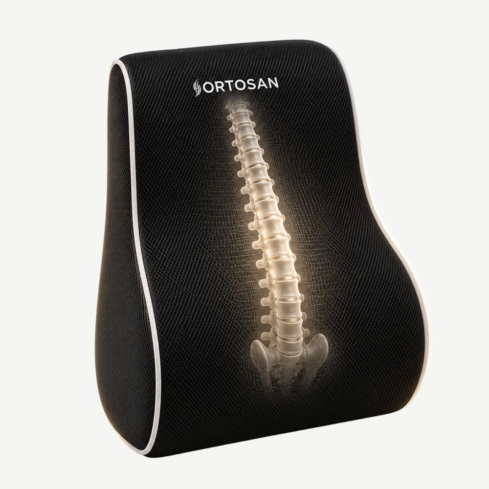 Perna lombara memory foam ORTO SPINAL cu curele reglabile pentru scaun si auto, Negru