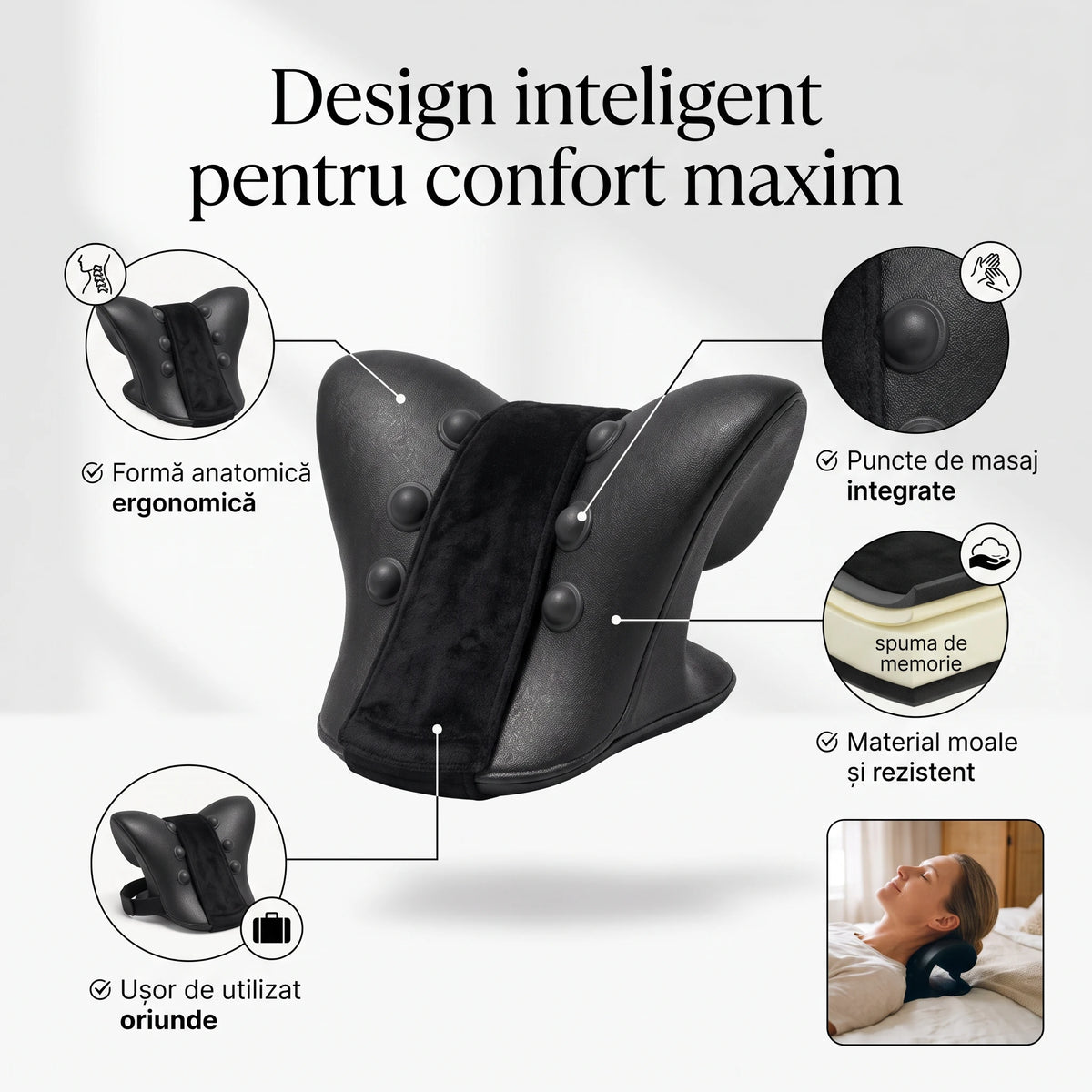 Dispozitiv tracțiune cervicală memory foam cu încălzire, imaginea 5
