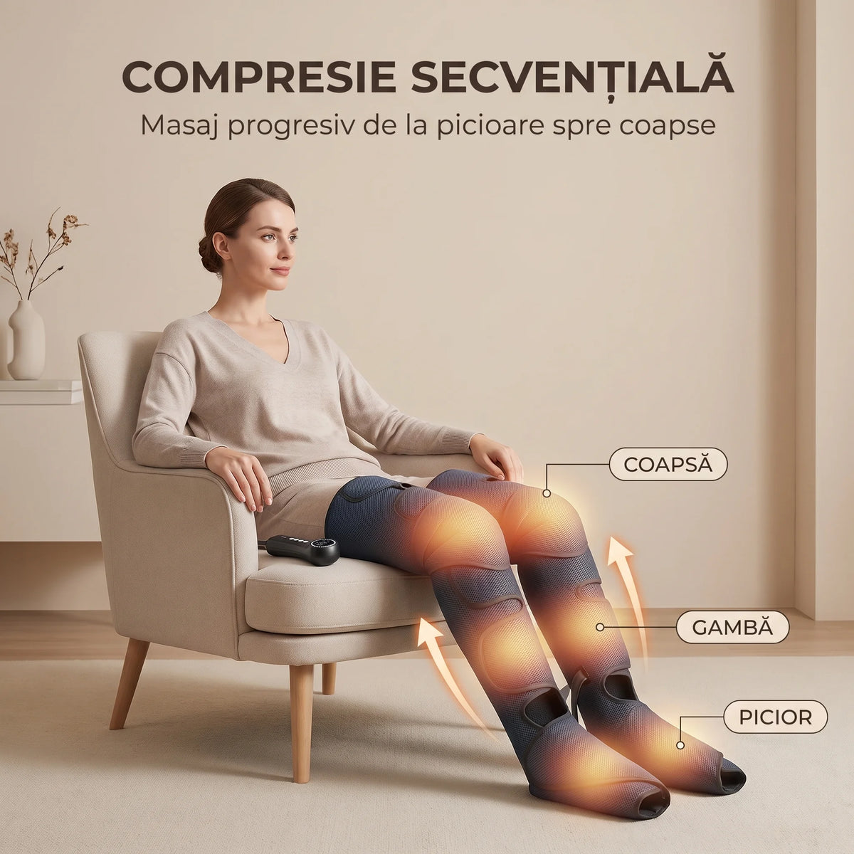 Aparat masaj picioare, gambe si coapse cu compresie aer, presopunctura si incalzire, Gri