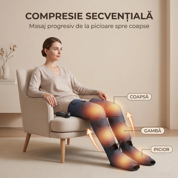 Aparat masaj picioare, gambe si coapse cu compresie aer, presopunctura si incalzire, Gri