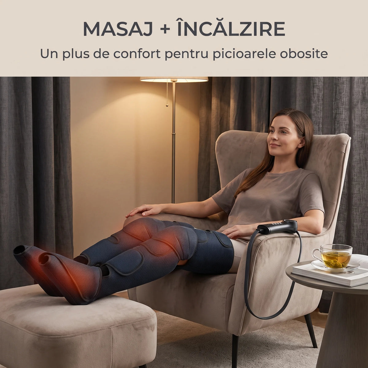 Aparat masaj picioare, gambe si coapse cu compresie aer, presopunctura si incalzire, Gri