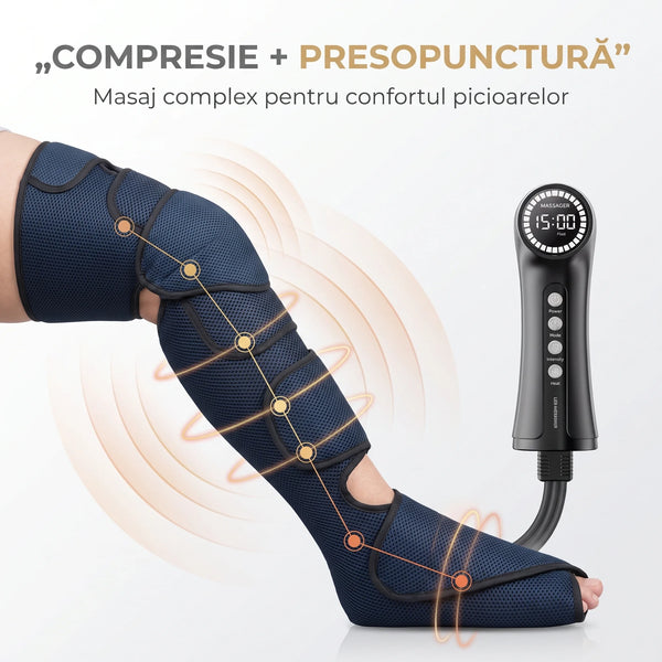 Aparat masaj picioare, gambe si coapse cu compresie aer, presopunctura si incalzire, Gri