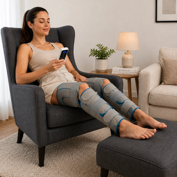 Aparat de presoterapie pentru picioare cu Shiatsu, în gri închis