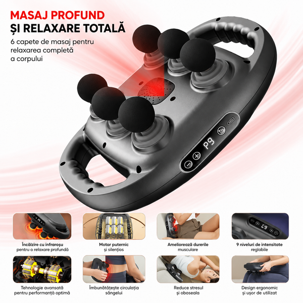 Pistol masaj corporal cu 6 capete, gri, imaginea 6