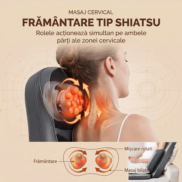 Saltea masaj corp intreg 5-in-1 cu role Shiatsu, vibratii si incalzire, OrtoZen 5D