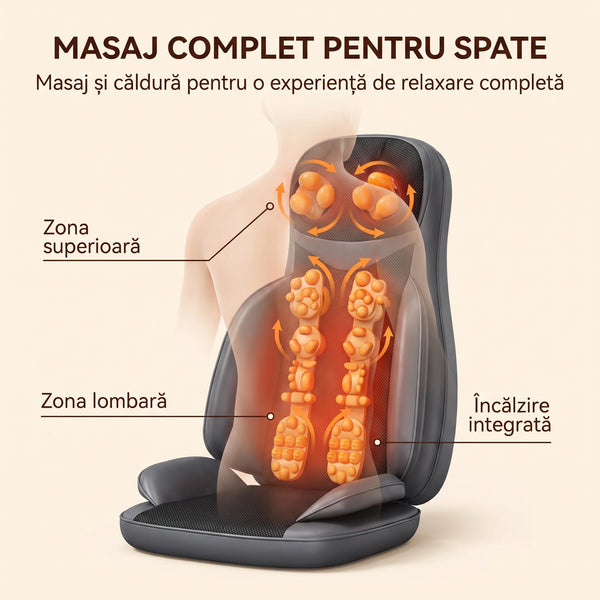 Saltea masaj corp intreg 5-in-1 cu role Shiatsu, vibratii si incalzire, OrtoZen 5D