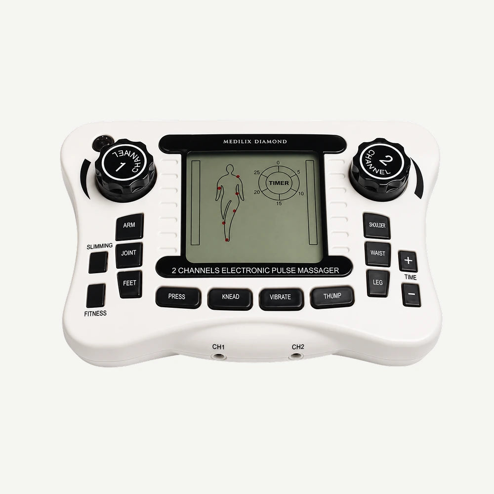 Electrostimulator TENS alb cu 2 canale, pentru tot corpul