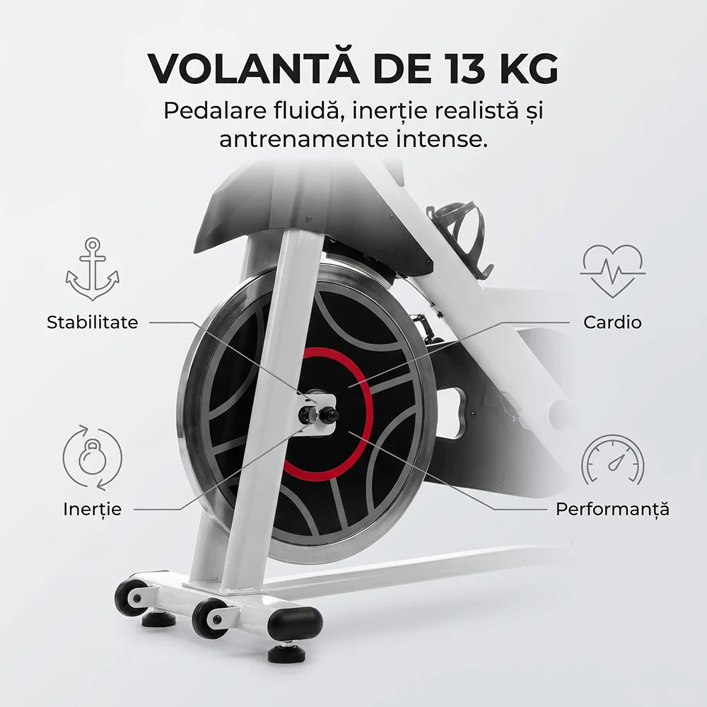 Bicicletă fitness spinning Ortosan SAN301, în alb