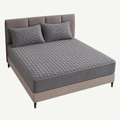 Set de lenjerie de pat plușată gri, cu husă cu elastic