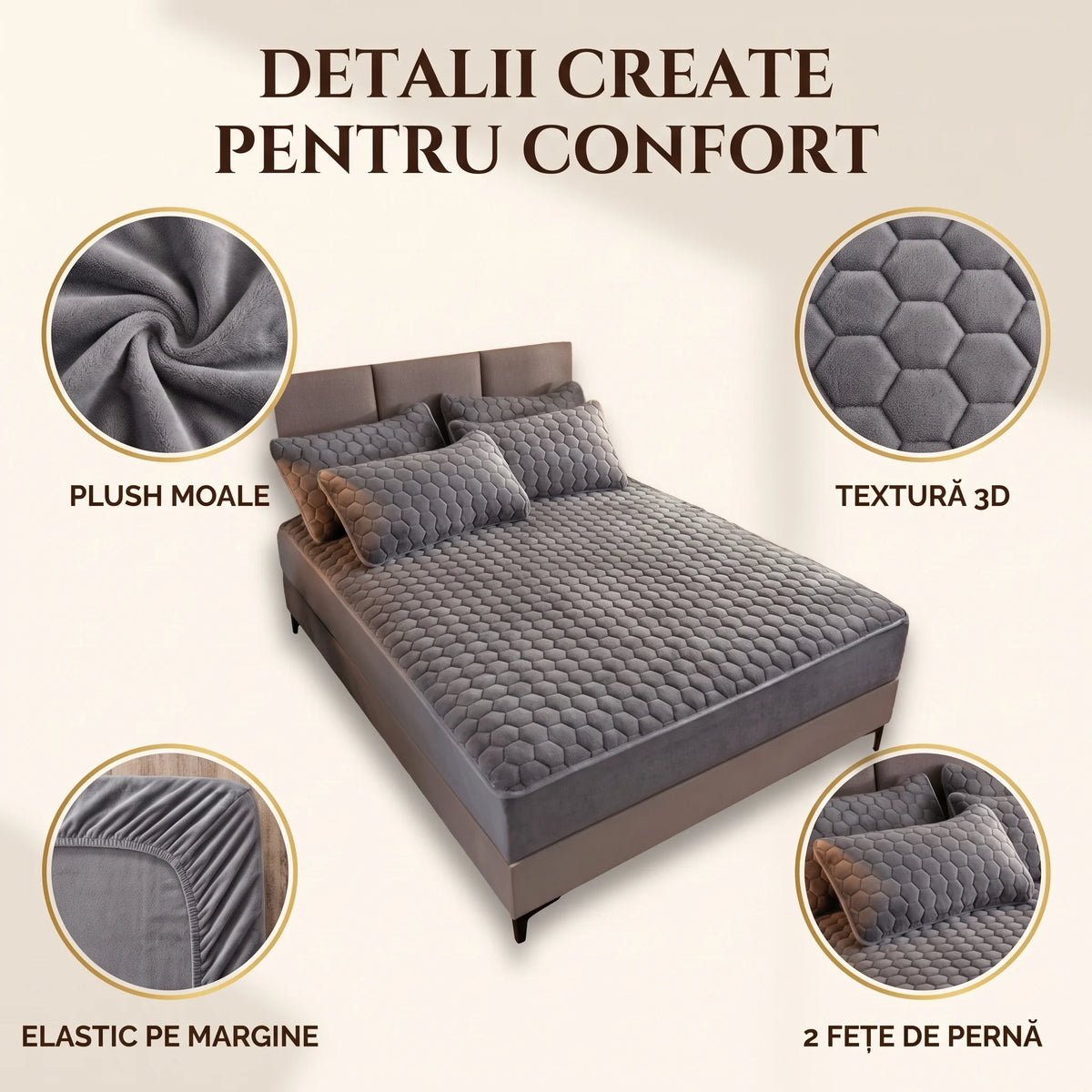 Set lenjerie de pat plușată cu husă cu elastic, imaginea 5