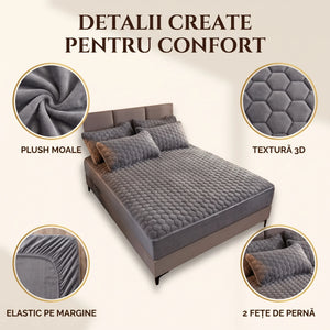 Set lenjerie de pat plușată cu husă cu elastic, imaginea 5