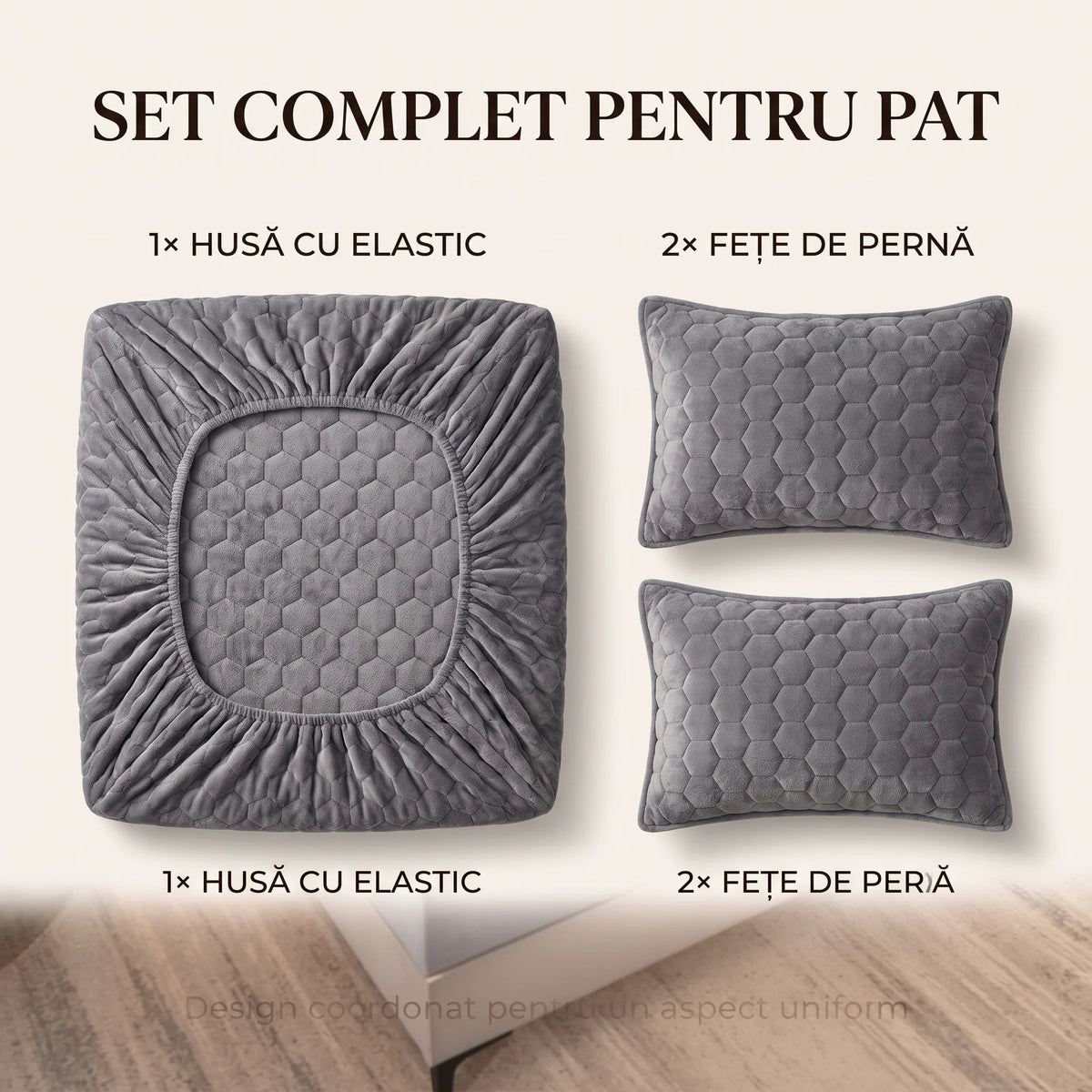 Set de lenjerie de pat plușată, în gri