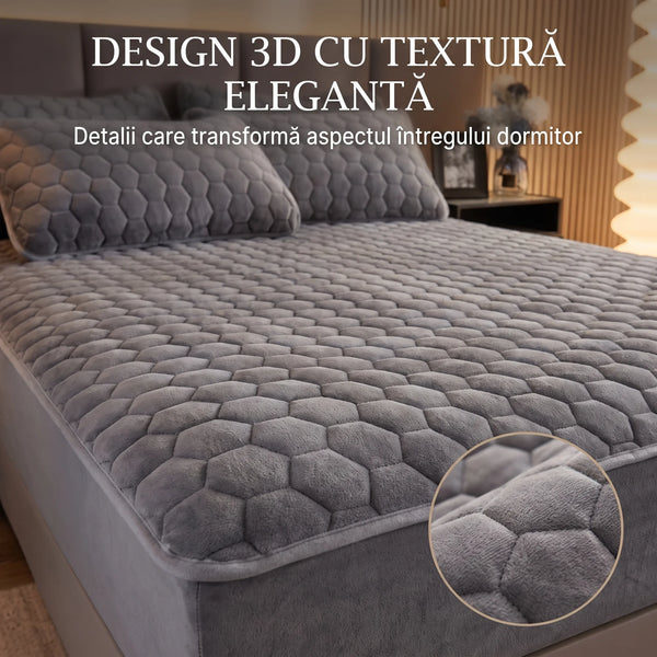 Set lenjerie de pat plușată cu husă cu elastic, imaginea 6