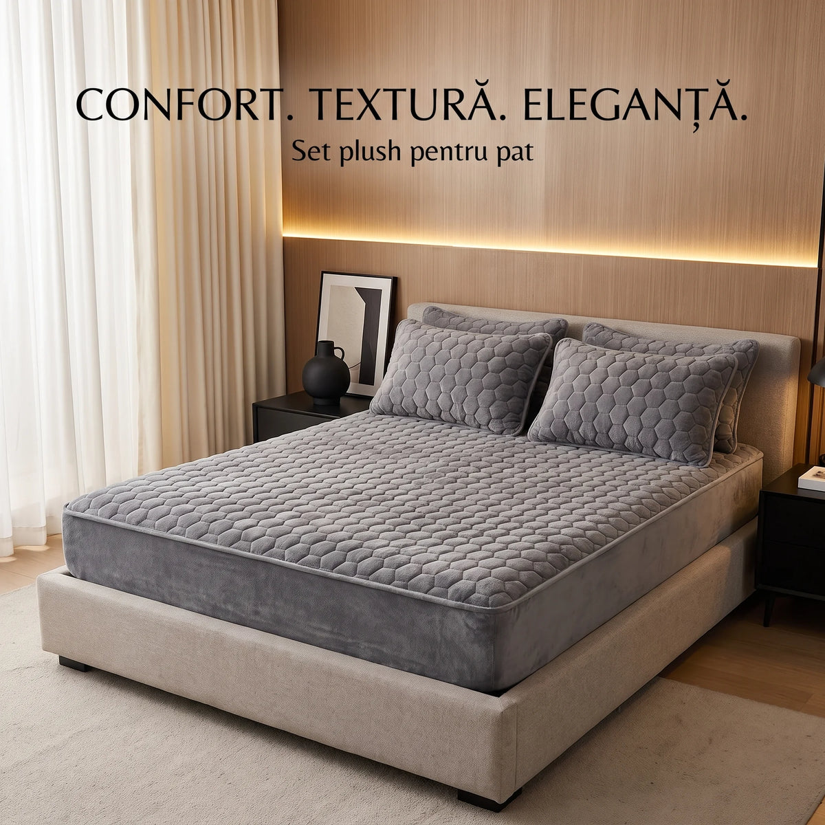 Set lenjerie de pat plușată cu husă cu elastic, imaginea 4