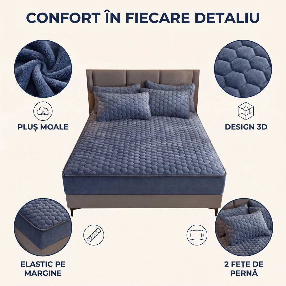 Setul de husă plușată cu 2 fețe de pernă