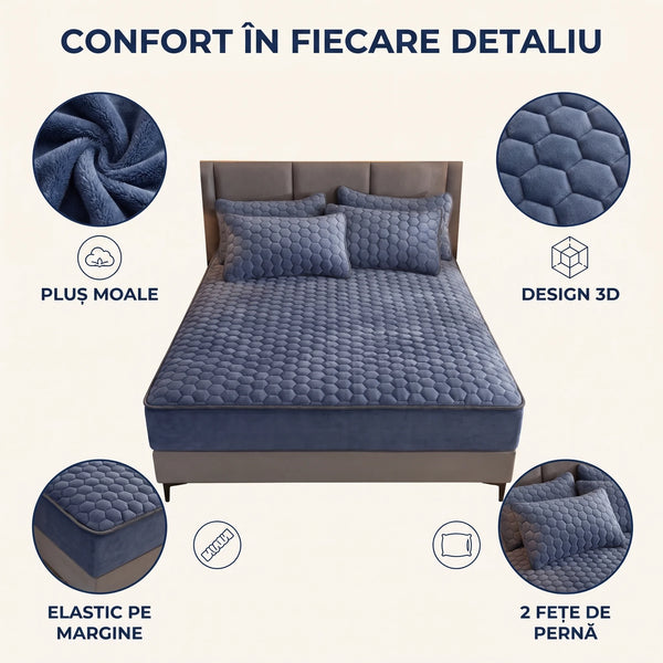Setul de husă plușată cu 2 fețe de pernă
