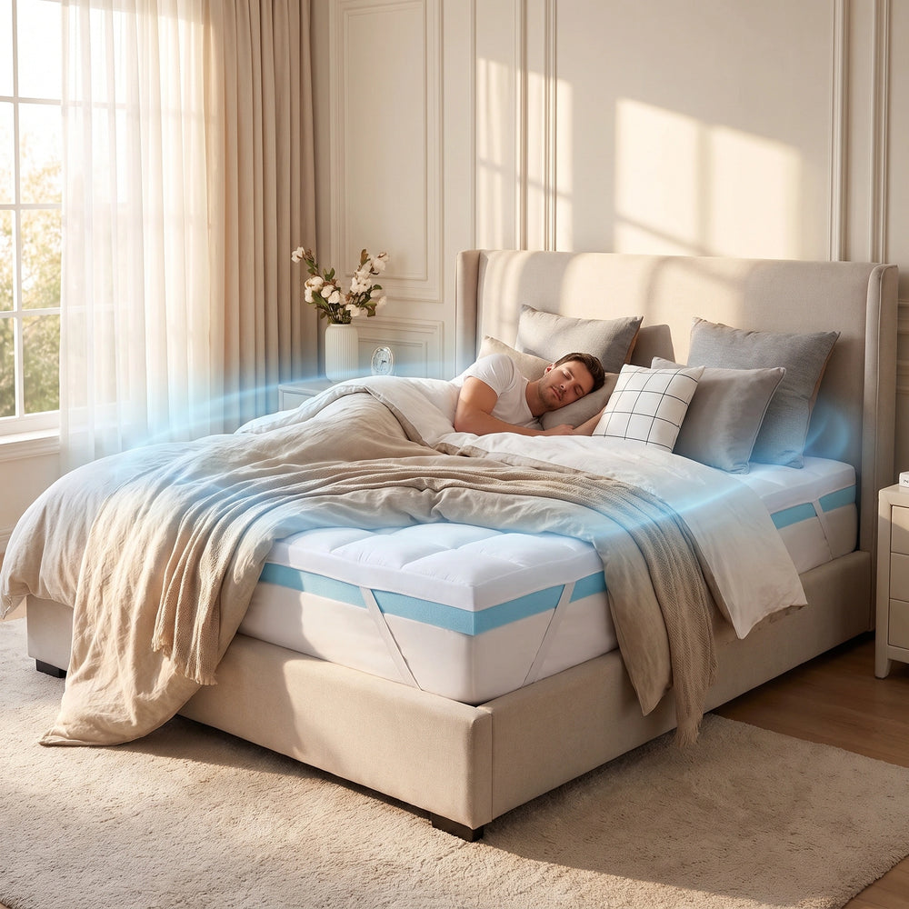 Topper de saltea din memory foam cu gel răcoritor, grosime 7 cm