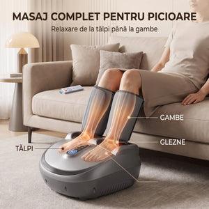 Aparat masaj picioare si gambe Shiatsu 3D cu compresie aer 8D si incalzire, Gri