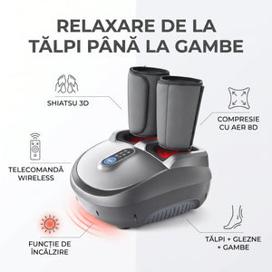 Aparat masaj picioare si gambe Shiatsu 3D cu compresie aer 8D si incalzire, Gri