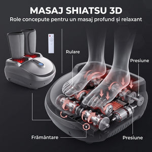 Aparat masaj picioare si gambe Shiatsu 3D cu compresie aer 8D si incalzire, Gri
