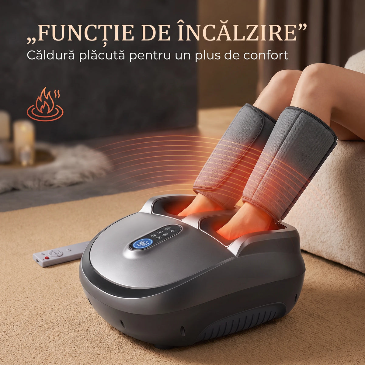 Aparat masaj picioare si gambe Shiatsu 3D cu compresie aer 8D si incalzire, Gri