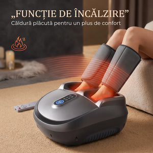 Aparat masaj picioare si gambe Shiatsu 3D cu compresie aer 8D si incalzire, Gri