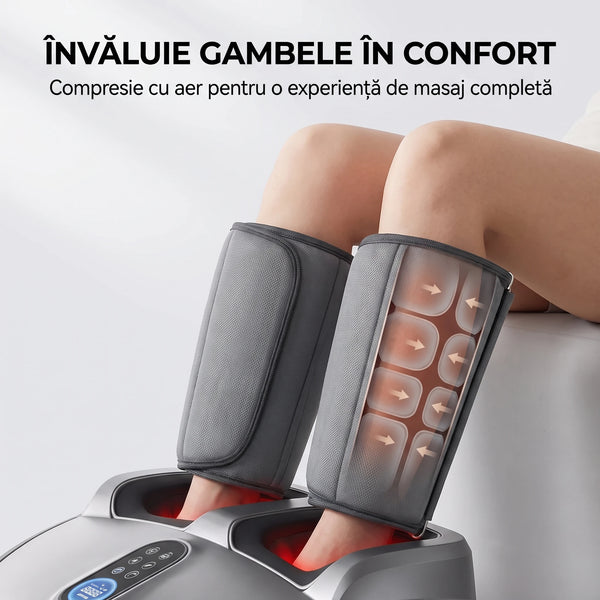 Aparat masaj picioare si gambe Shiatsu 3D cu compresie aer 8D si incalzire, Gri