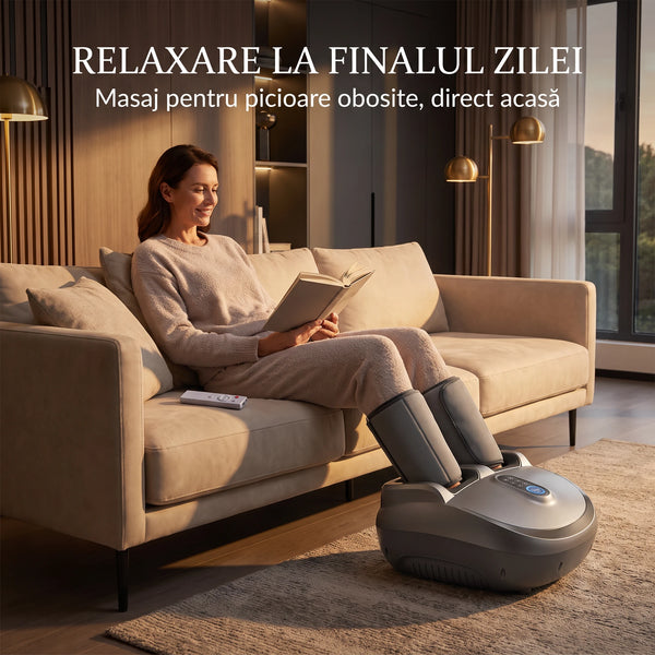 Aparat masaj picioare si gambe Shiatsu 3D cu compresie aer 8D si incalzire, Gri