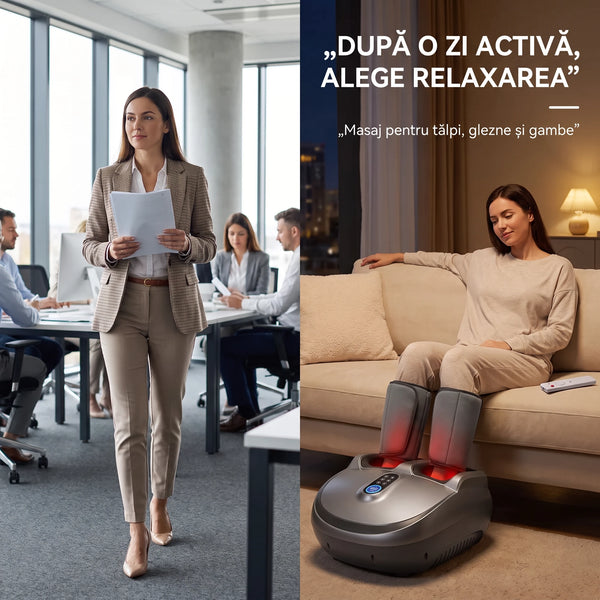 Aparat masaj picioare si gambe Shiatsu 3D cu compresie aer 8D si incalzire, Gri