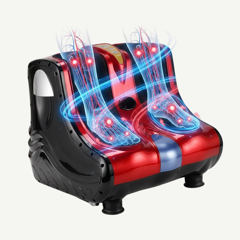 Aparat masaj picioare si gambe Shiatsu, airbaguri 360° si incalzire, Rosu/Negru