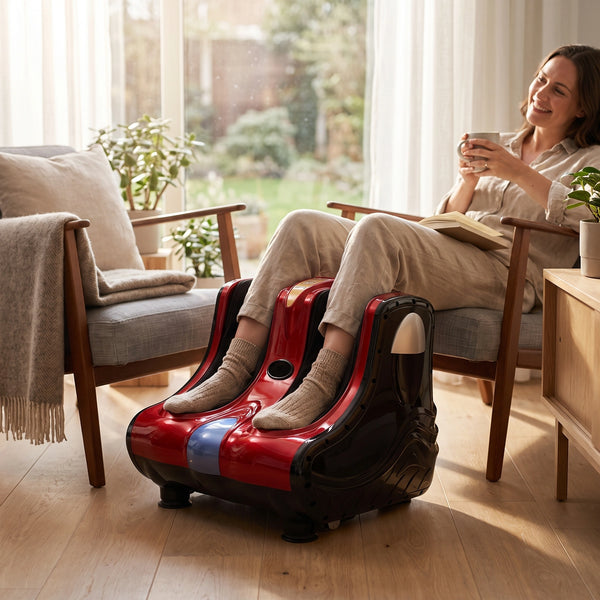 Aparat masaj picioare si gambe Shiatsu, airbaguri 360° si incalzire, Rosu/Negru – imaginea 7