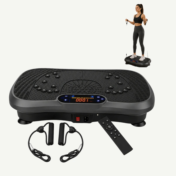 Placa vibratii fitness oscilatie, Bluetooth, 99 niveluri, benzi elastice, Negru