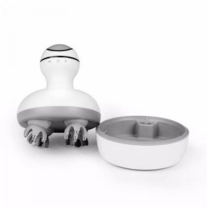 Aparat masaj scalp/cap wireless, impermeabil, 4 capete silicon, Alb