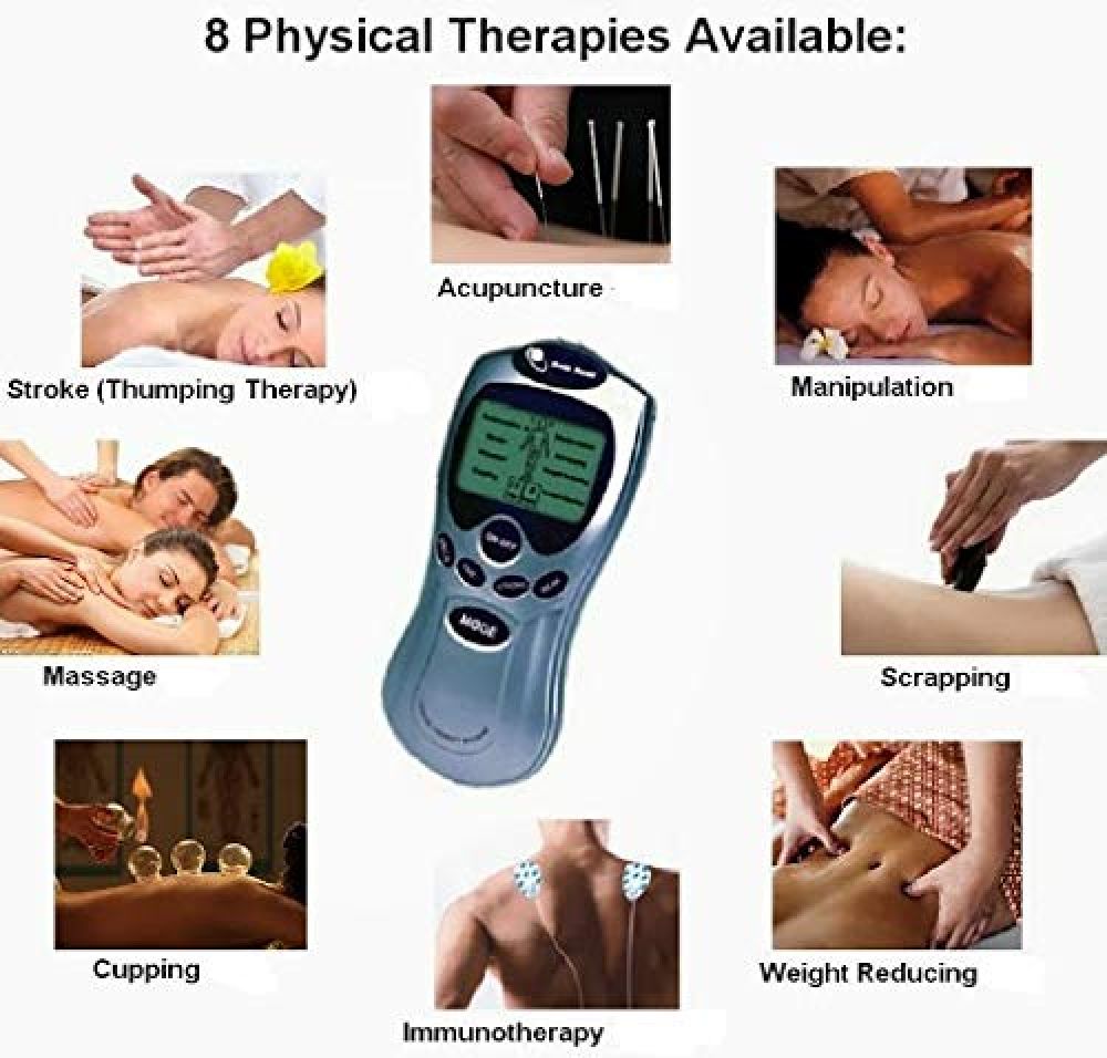 Electrostimulator muscular – aparat masaj si fizioterapie prin electrostimulare cu 4 electrozi, 8 programe, Gri – imaginea 3