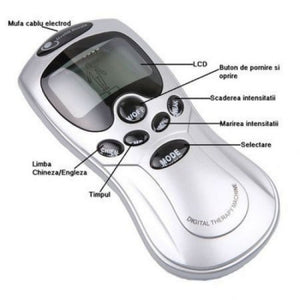 Electrostimulator muscular – aparat masaj si fizioterapie prin electrostimulare cu 4 electrozi, 8 programe, Gri – imaginea 6