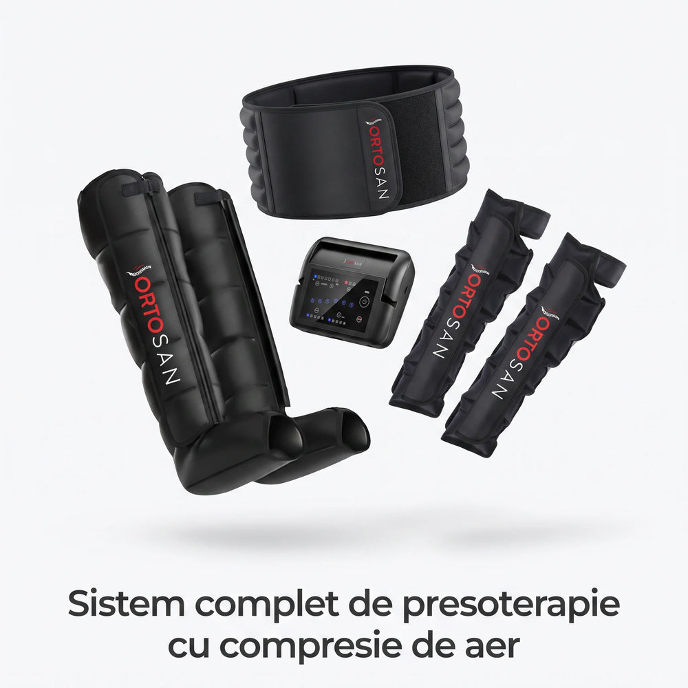 Aparat presoterapie picioare si talpi cu compresie aer, tip cizme, 5 moduri, 30-260 mmHg, Negru