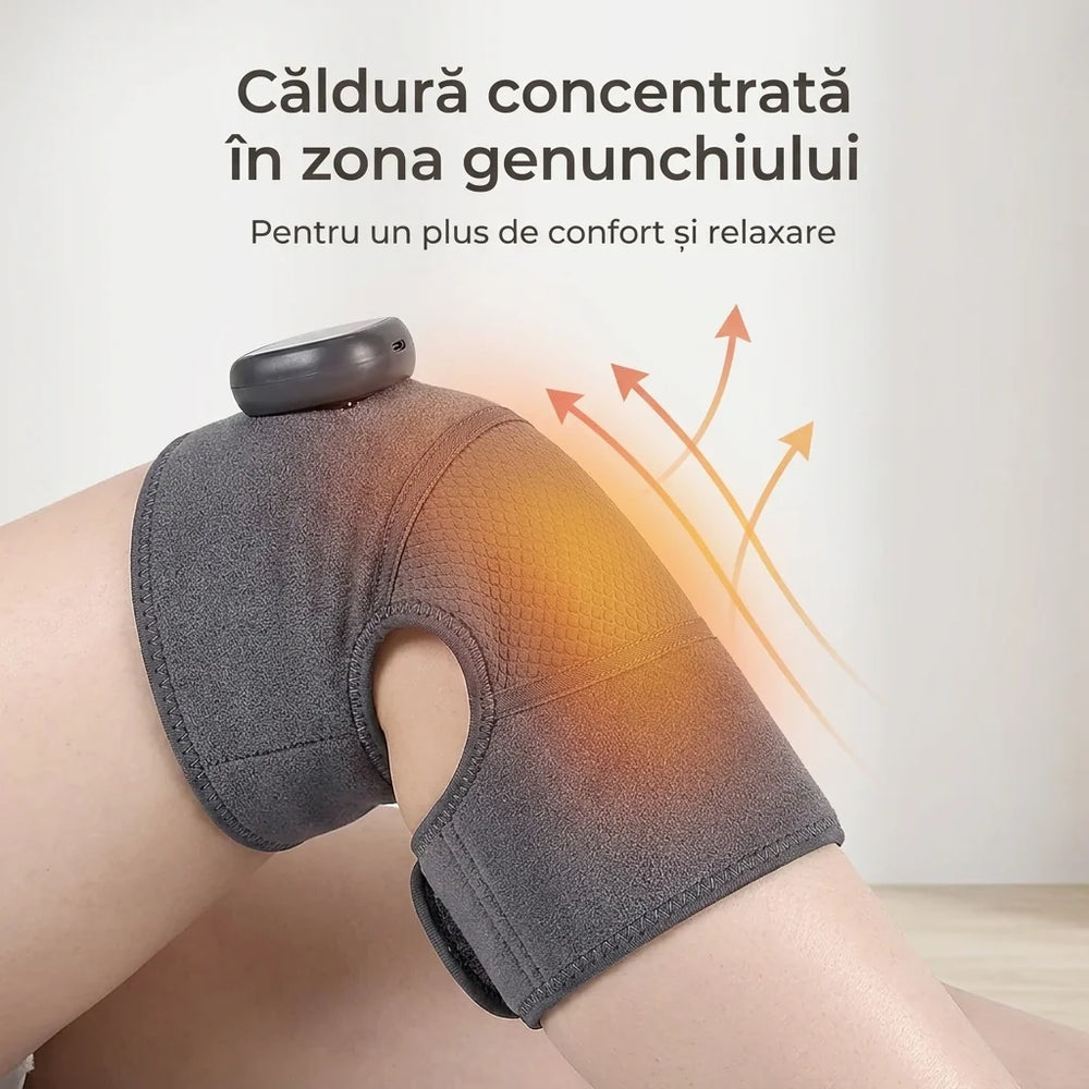 Aparat masaj genunchi cu incalzire si vibratii, manseta ajustabila cu afisaj digital, Gri