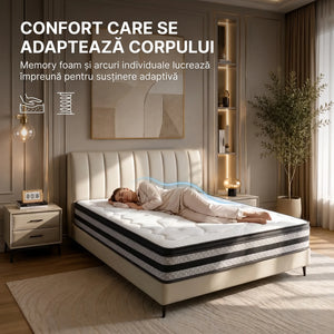 Saltea ortopedica hibrida premium cu arcuri individuale, memory foam cu gel si husa Tencel, 25 cm