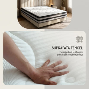 Saltea ortopedica hibrida premium cu arcuri individuale, memory foam cu gel si husa Tencel, 25 cm